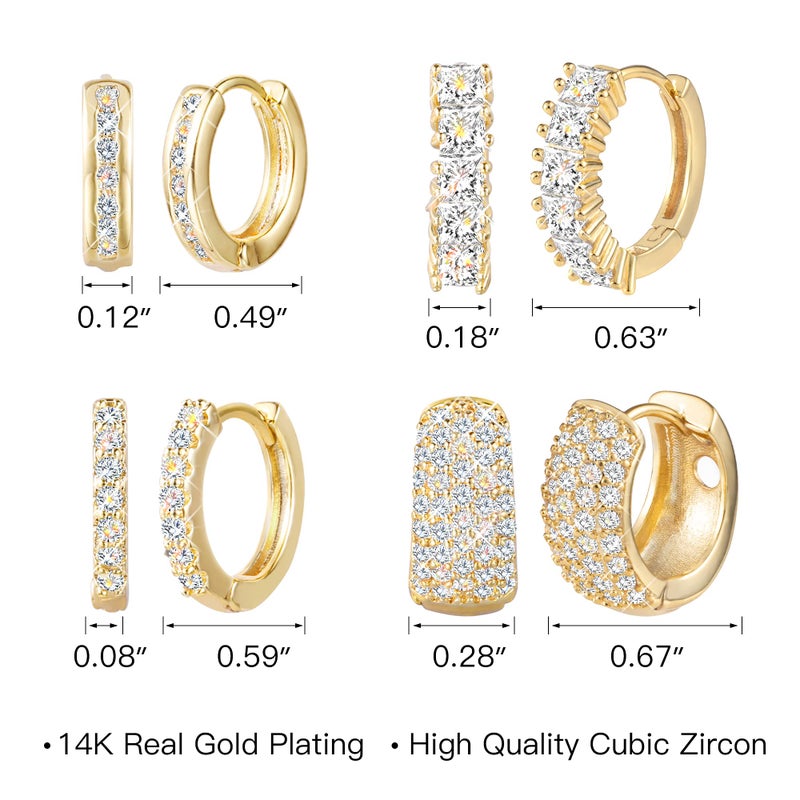 ALEXCRAFT Small Gold Huggie Hoop Earrings for Women Set of 4 Pairs hypoallergenic Gold Diamond Earring Cubic Zirconia Hoops Earing - Image 5
