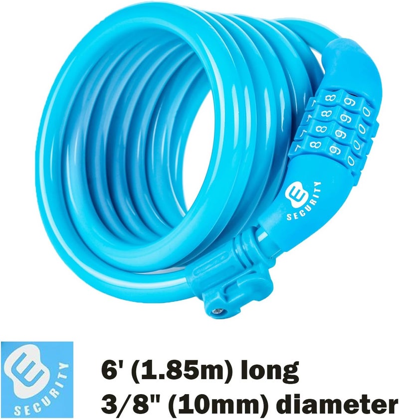 ETRONIC Bike Lock M6, Cable Lock 6 Feet Long Coiled Security Resettable Combo Combination Lock Bicycle Lock with Mounting Bracket - Image 3