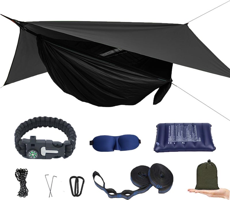 AEETT Camping Hammock with Mosquito Net and Rain Fly - Travel Hammock Bug Net - Hammock Tent for Outdoor Hiking Backpacking Travel Camping Accessories and Camping Gear… - Image 1