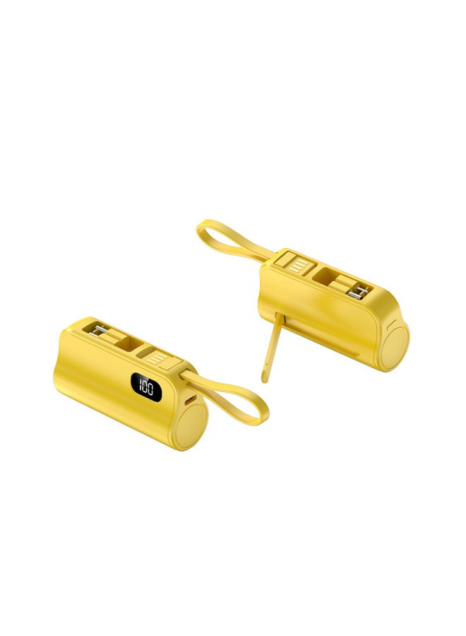 Mini Charging Treasure Capsule Hidden Double Plug Self-cable In-line Mobile Power Printed Logo-Color:Yellow Double Plug 【Type-c Apple】】-Power Supply Capacity:3000 Mah 【10w Ordinary Charging Version】  - Image 1