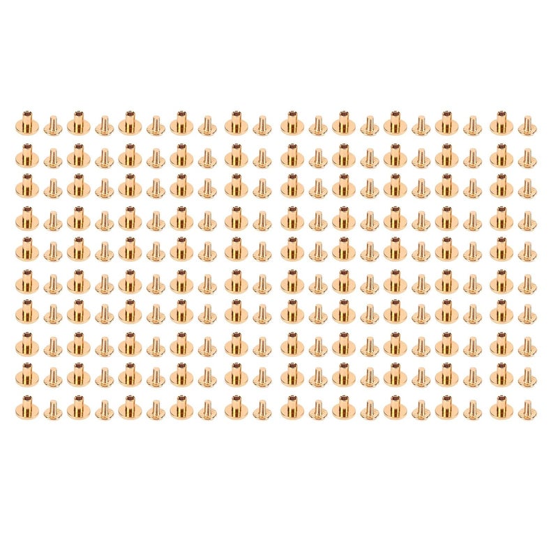 Chicago Screws Set 200 Sets Hard Thick Brass Uniform Coating Leather Screw Rivets for Photo Album Binding (Gold) - Image 1