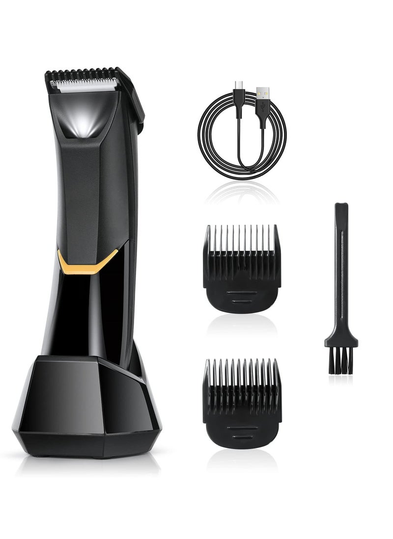 Excefore Body Hair Trimmer for Men, Body Groomer Electric Razor with LED, Wet and Dry Electric Trimmer Rechargeable Hair Clipper for Intimate Area with Dock and 2 Limit Comb (Black)  - Image 1