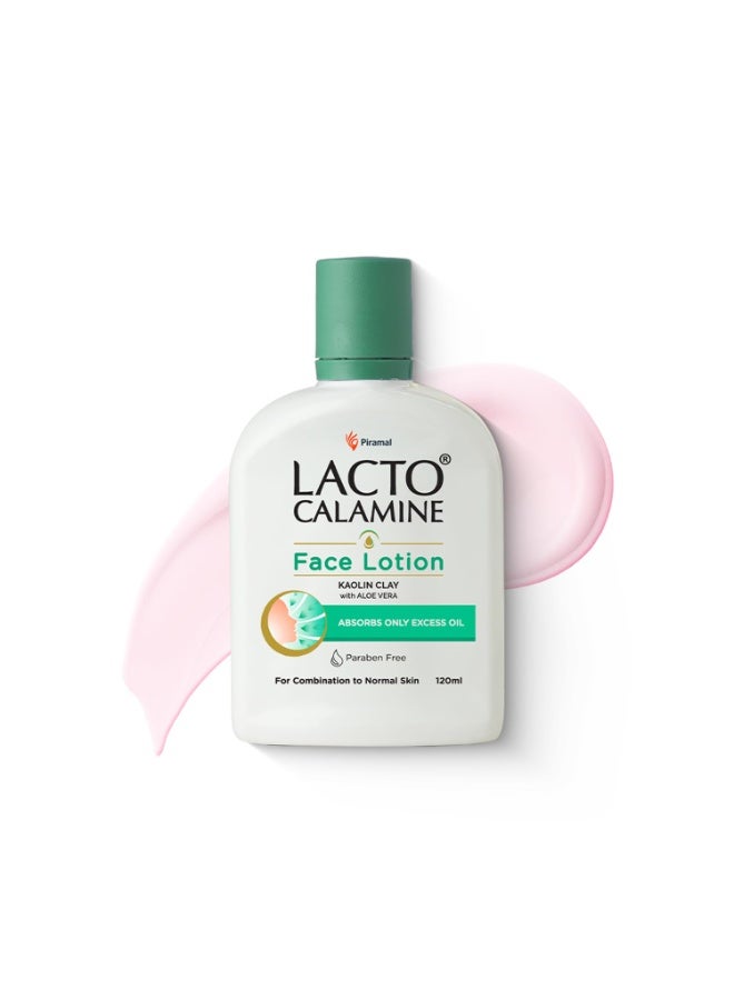 Lacto Calamine Face Lotion | 120ml | Daily Moisturizer For Face - Combination To Normal Skin | Kaolin Clay & Aloe Vera | Abosrbs Excess Oil | Fights Pimples, Darkspots & Blackheads | Body Lotion - Image 1