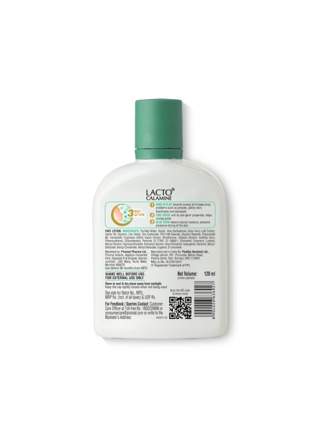 Lacto Calamine Face Lotion | 120ml | Daily Moisturizer For Face - Combination To Normal Skin | Kaolin Clay & Aloe Vera | Abosrbs Excess Oil | Fights Pimples, Darkspots & Blackheads | Body Lotion - Image 2