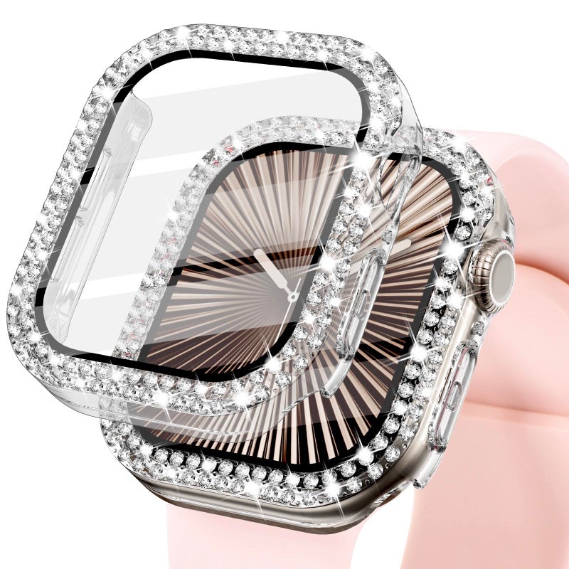 KADES Bling Case for Apple Watch with Built-in Screen Protector, Sparkling Rhinestone Protective Cover Compatible with Apple Watch Series SE3 SE2 6 5 4 SE (44mm, Clear) - Image 1