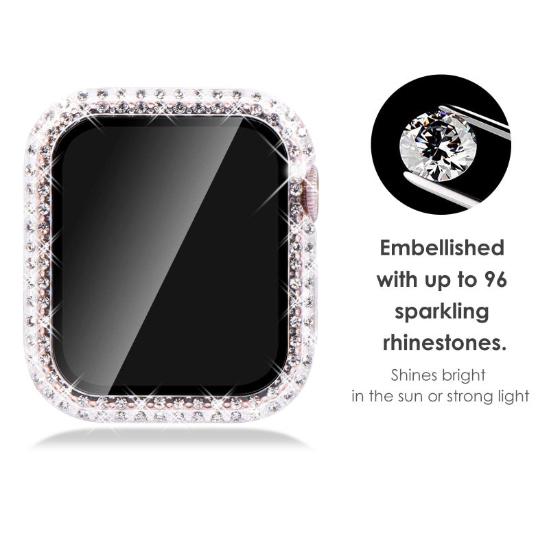 KADES Bling Case for Apple Watch with Built-in Screen Protector, Sparkling Rhinestone Protective Cover Compatible with Apple Watch Series SE3 SE2 6 5 4 SE (44mm, Clear) - Image 2