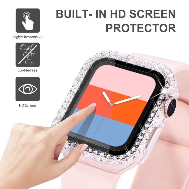 KADES Bling Case for Apple Watch with Built-in Screen Protector, Sparkling Rhinestone Protective Cover Compatible with Apple Watch Series SE3 SE2 6 5 4 SE (44mm, Clear) - Image 3