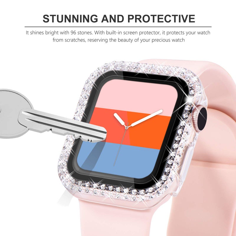 KADES Bling Case for Apple Watch with Built-in Screen Protector, Sparkling Rhinestone Protective Cover Compatible with Apple Watch Series SE3 SE2 6 5 4 SE (44mm, Clear) - Image 4