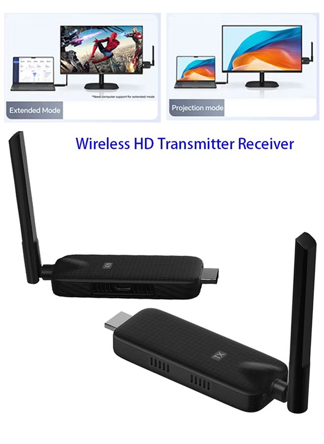 جهاز إرسال واستقبال HDMI لاسلكي، محول HDMI محمول عالي الدقة لعرض تقديمي لاسلكي، توصيل وتشغيل، يدعم 2.4/5 جيجاهرتز لبث صوت الفيديو من الكمبيوتر المحمول أو الكمبيوتر الشخصي إلى جهاز العرض، أسود