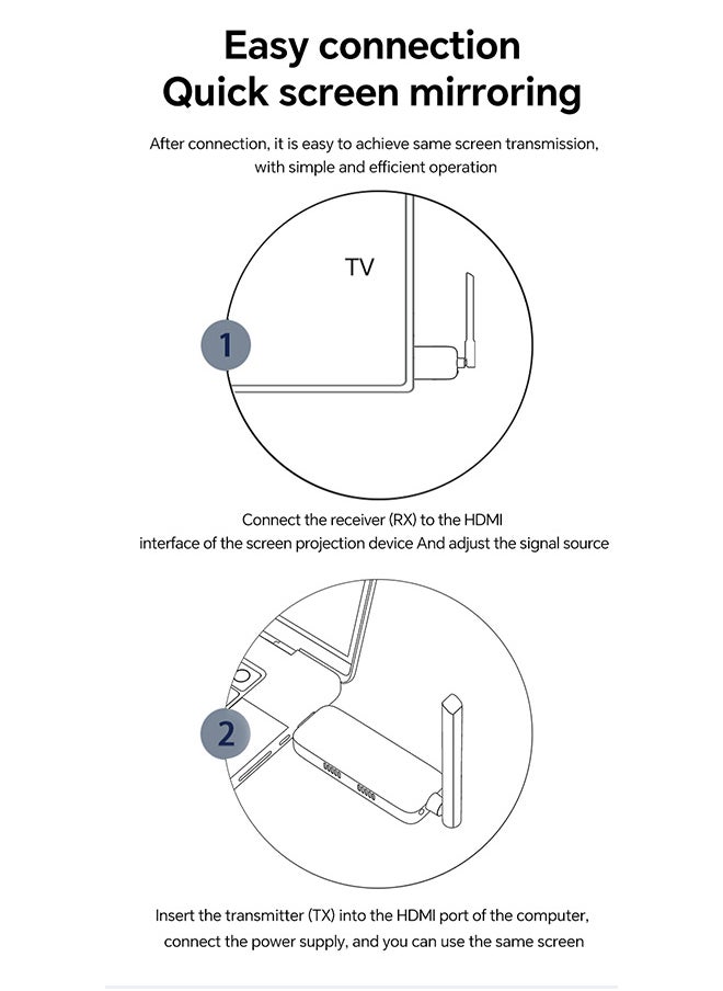 جهاز إرسال واستقبال HDMI لاسلكي، محول HDMI محمول عالي الدقة لعرض تقديمي لاسلكي، توصيل وتشغيل، يدعم 2.4/5 جيجاهرتز لبث صوت الفيديو من الكمبيوتر المحمول أو الكمبيوتر الشخصي إلى جهاز العرض، أسود