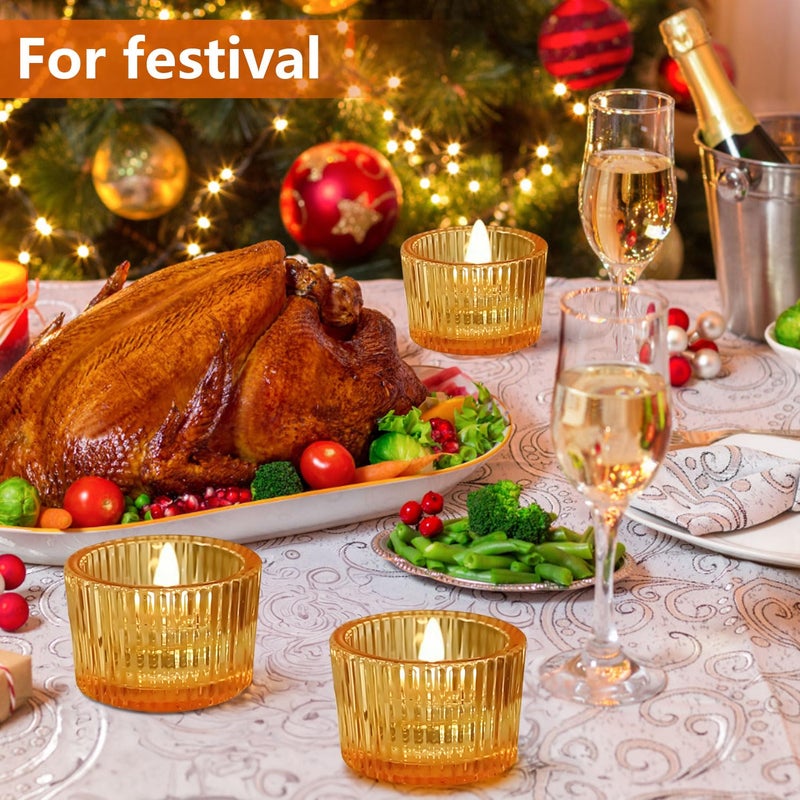 JOYIT Gold Votive Candle Holders Bulk Set of 6, Tealight Candle Holder for Wedding Table Centerpiece, Glass Small Candle Holders for Birthday Party, Valentine's Day, Home Decor (2''X 1.4'') - Image 4