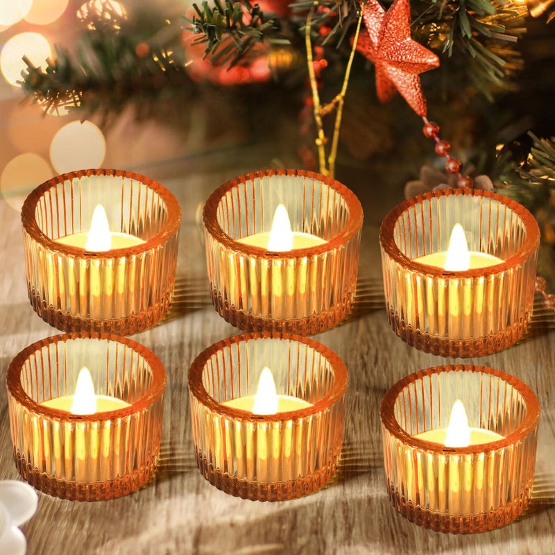 JOYIT Gold Votive Candle Holders Bulk Set of 6, Tealight Candle Holder for Wedding Table Centerpiece, Glass Small Candle Holders for Birthday Party, Valentine's Day, Home Decor (2''X 1.4'') - Image 1