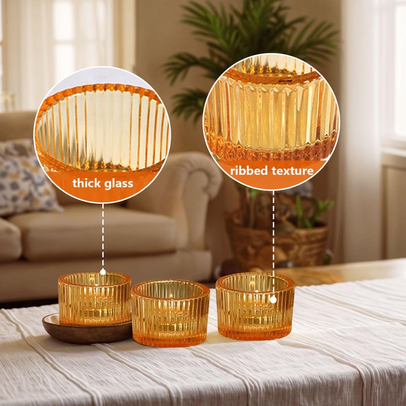JOYIT Gold Votive Candle Holders Bulk Set of 6, Tealight Candle Holder for Wedding Table Centerpiece, Glass Small Candle Holders for Birthday Party, Valentine's Day, Home Decor (2''X 1.4'') - Image 3