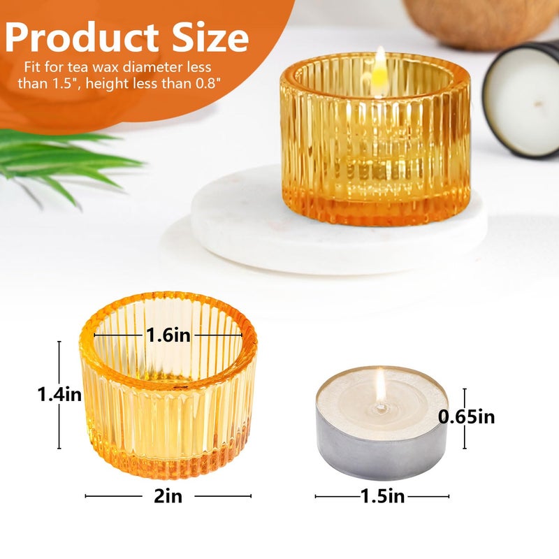 JOYIT Gold Votive Candle Holders Bulk Set of 6, Tealight Candle Holder for Wedding Table Centerpiece, Glass Small Candle Holders for Birthday Party, Valentine's Day, Home Decor (2''X 1.4'') - Image 2