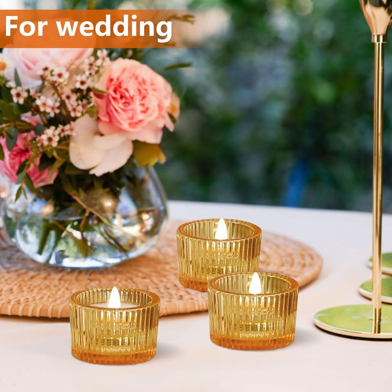 JOYIT Gold Votive Candle Holders Bulk Set of 6, Tealight Candle Holder for Wedding Table Centerpiece, Glass Small Candle Holders for Birthday Party, Valentine's Day, Home Decor (2''X 1.4'') - Image 5