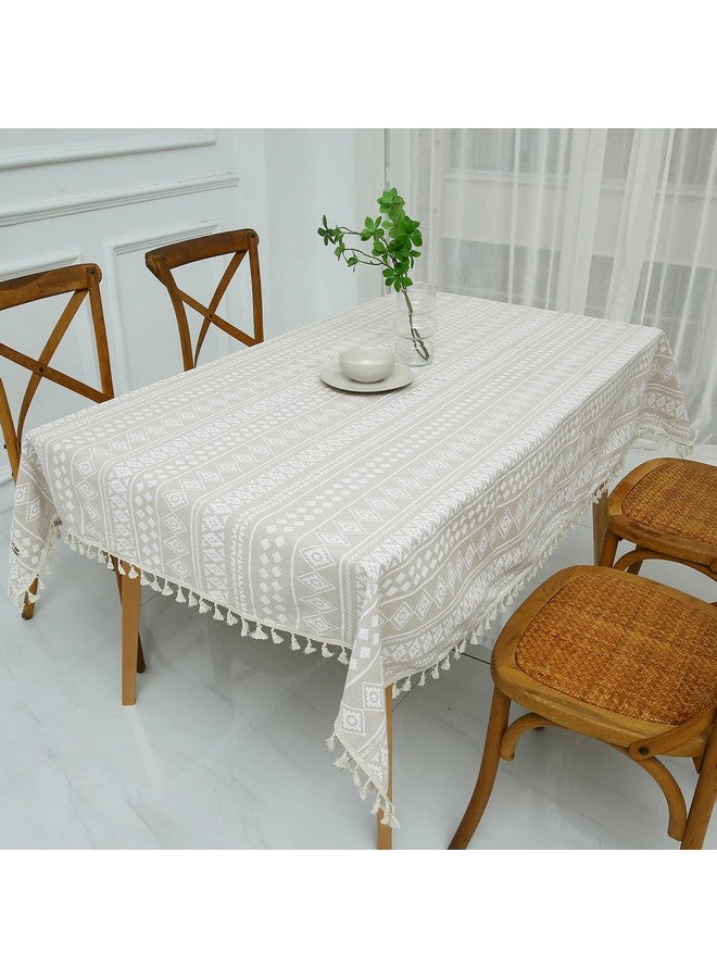 House of Quirk Rectangle Printed Tablecloth Cotton Linen Table Cloth Dust-Proof Table Cover for Kitchen Dinning Tabletop Decoration (183 Cm, Beige Nordic) - Image 1