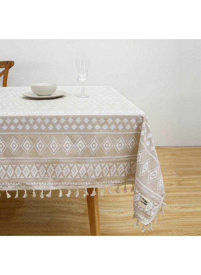 House of Quirk Rectangle Printed Tablecloth Cotton Linen Table Cloth Dust-Proof Table Cover for Kitchen Dinning Tabletop Decoration (183 Cm, Beige Nordic) - Image 2
