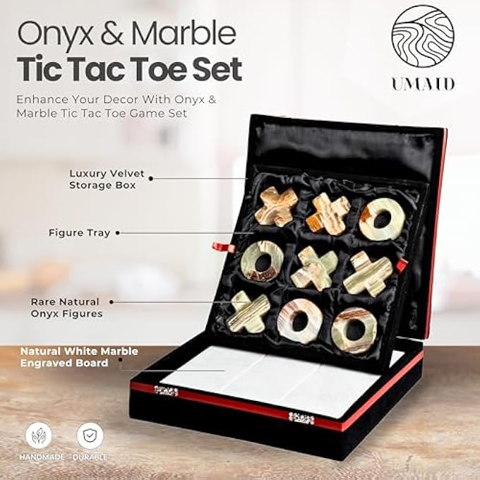 UmAid ONYX Marble Tic Tac Toe Game 10 Inch Premium Handcrafted Marble Tic Tac Toe Game for Coffee Table Modern Coffee Table Decor Home Decor Board Games for Living Room Elegant Room Decor - Image 4