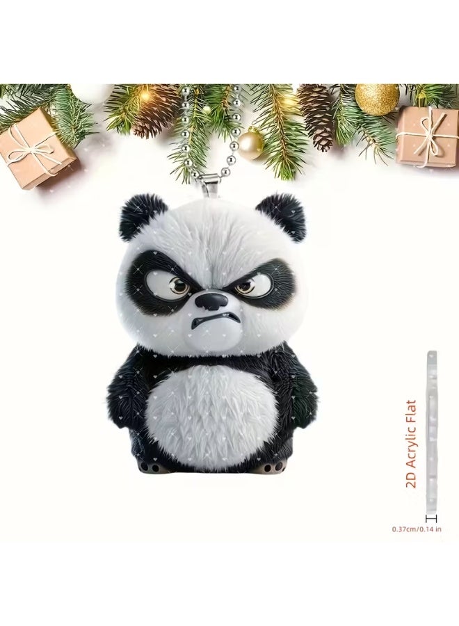 2D Flat, 2D Acrylic Flat Angry Panda Pendant - Stylish and Creative Design for Cars, Home Decor, Keychains, Bag Accessories - Durable and Lightweight Hanging Charm - Image 3