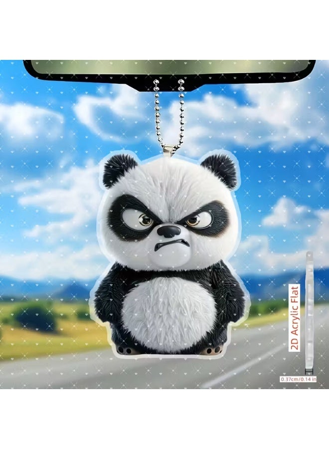 2D Flat, 2D Acrylic Flat Angry Panda Pendant - Stylish and Creative Design for Cars, Home Decor, Keychains, Bag Accessories - Durable and Lightweight Hanging Charm - Image 1