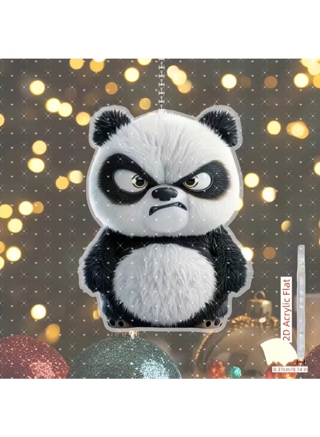 2D Flat, 2D Acrylic Flat Angry Panda Pendant - Stylish and Creative Design for Cars, Home Decor, Keychains, Bag Accessories - Durable and Lightweight Hanging Charm - Image 2