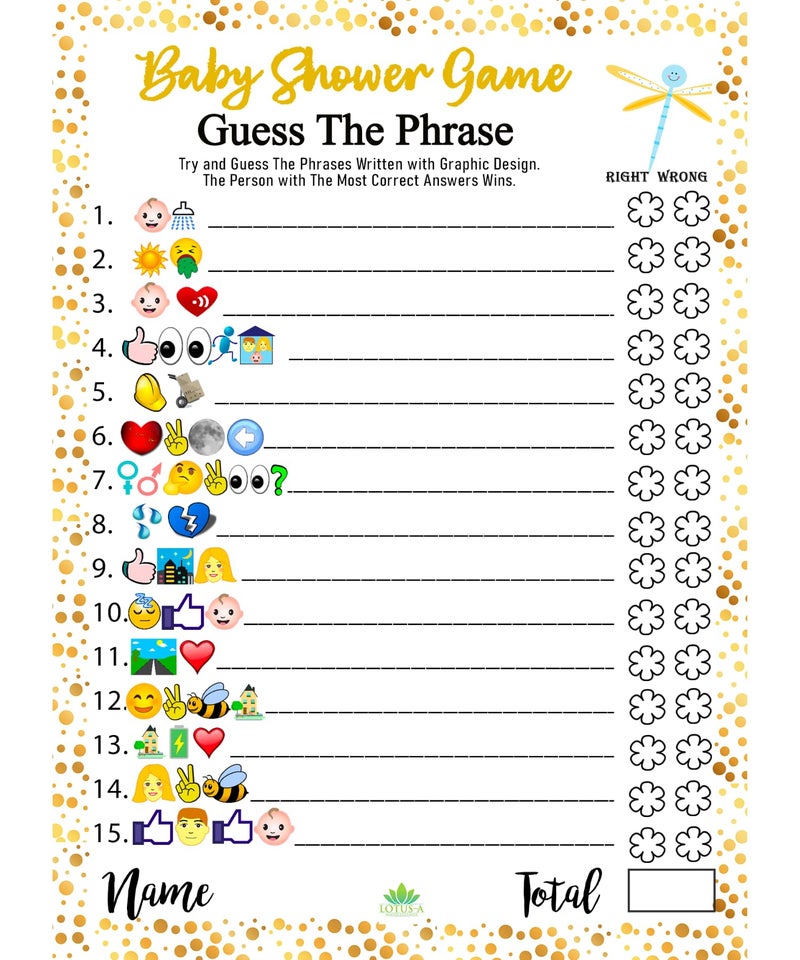 LOTUS-A Baby Shower Games - Hilarious Guess The Phrase and Predictions Cards 30 Thick Cardstocks 7x5 inches Printed Front Back Side Answer Keys Included Idea Neutral Theme for Girl Boy - Image 1