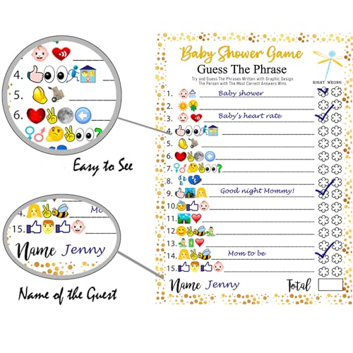 LOTUS-A Baby Shower Games - Hilarious Guess The Phrase and Predictions Cards 30 Thick Cardstocks 7x5 inches Printed Front Back Side Answer Keys Included Idea Neutral Theme for Girl Boy - Image 3