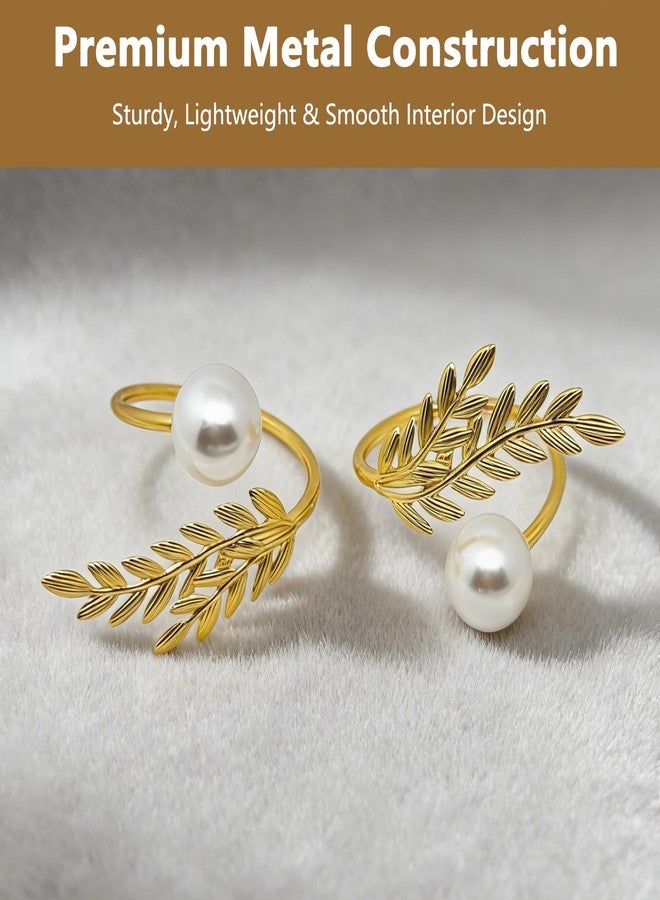 KGCGJVB Set of 4 Gold Pearl Napkin Rings Metal Rings for Napkins with Wheat Ear Design Elegant Table Decoration for Family Dinner Wedding Party Napkin Holder Rings - Image 5