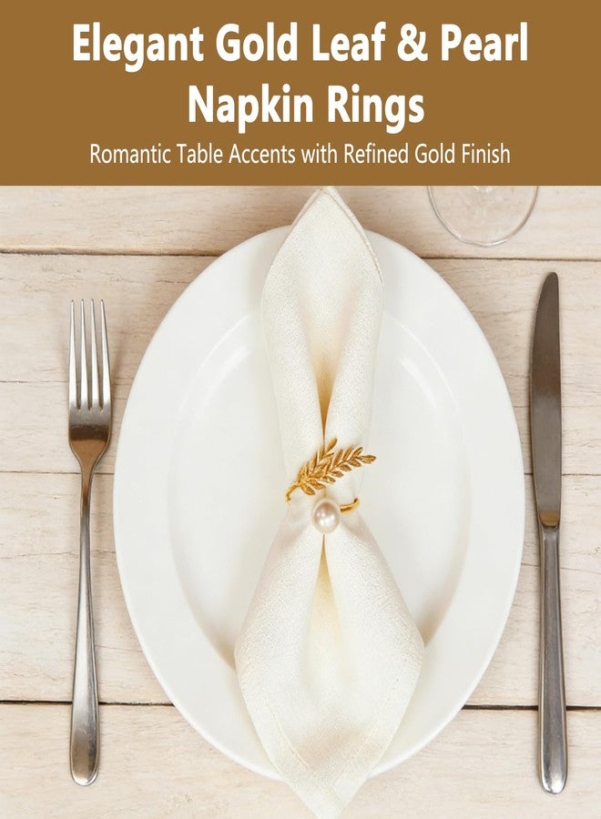 KGCGJVB Set of 4 Gold Pearl Napkin Rings Metal Rings for Napkins with Wheat Ear Design Elegant Table Decoration for Family Dinner Wedding Party Napkin Holder Rings - Image 2