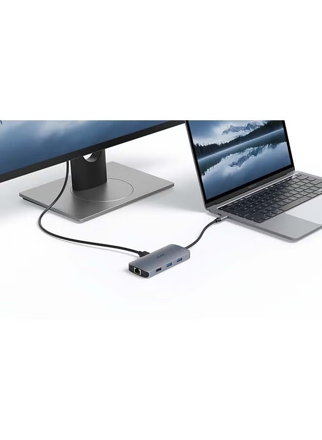 LEAD 9-IN-1 USB-C Hub Multifunction Adapter (LHB09) – 4K HDMI, 3 USB Ports, SD/TF Card Reader, Ethernet, 100W PD Charging – Gray - Image 5