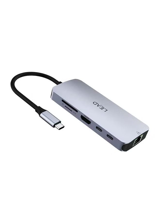 LEAD 9-IN-1 USB-C Hub Multifunction Adapter (LHB09) – 4K HDMI, 3 USB Ports, SD/TF Card Reader, Ethernet, 100W PD Charging – Gray - Image 3