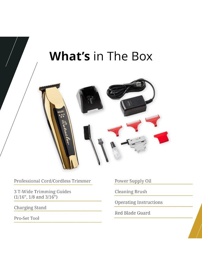 Wahl Professional 5 Star Gold Detailer | Cord-Cordless |3 Attachment Combs |T-Wide DLC Blade | 3 Pin - GCC - Image 4