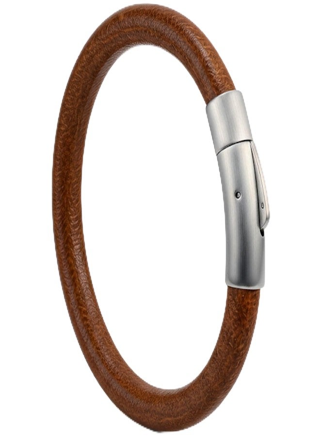 Leporem Handmade Genuine Antique Leather Bracelet - Unisex Wristband with Push-Button Lock Clasp - Premium Slide-Out Gift Box Included (Brown, 8.5 inch) - Image 1