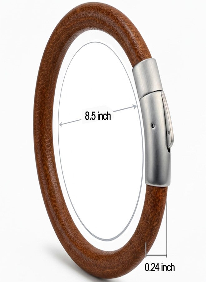 Leporem Handmade Genuine Antique Leather Bracelet - Unisex Wristband with Push-Button Lock Clasp - Premium Slide-Out Gift Box Included (Brown, 8.5 inch) - Image 2