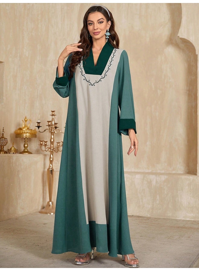 Madam Uniq Classic Ice Silk Pleated Embroidered Dress - Image 3