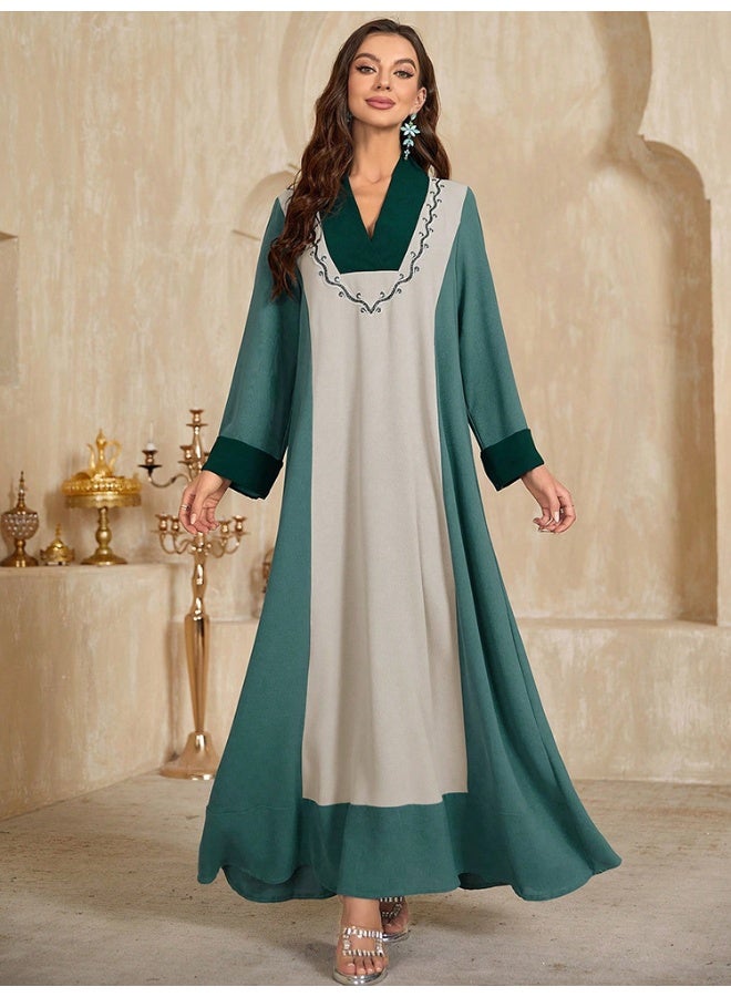 Madam Uniq Classic Ice Silk Pleated Embroidered Dress - Image 1