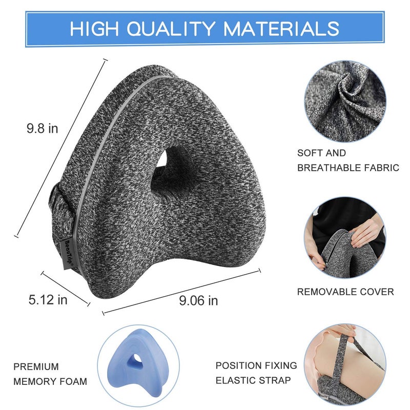 HASTHIP® Sleeping Knee Pillow for Side Sleepers,Memory Foam Contour Leg Pillow with Elastic Strap,Zippered Cotton Cover Thicken Cushion Knee for Spine Alignment Pain Pressure Relief - Image 2