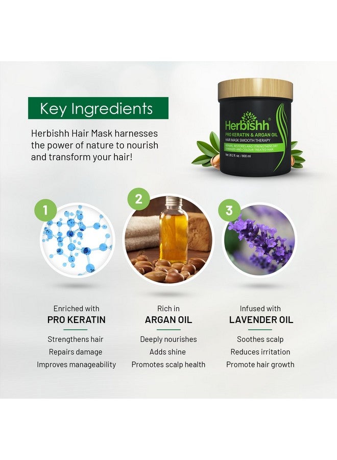 Herbishh Argan Hair Mask-Deep Conditioning & Hydration For Healthier Looking Hair- for very Dry, Weak, Stressed Out Hair, No Sulphates, No Parabens (800ML) - Image 3
