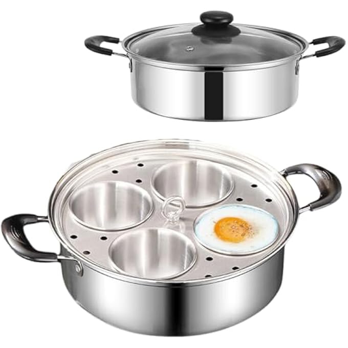 jaffiust The White Shop Egg Poacher Pan Stainless Steel Egg Pan For Kitchen With 4 Cups Without Coating - Image 1