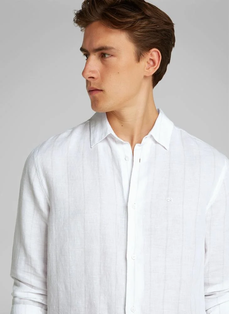CALVIN KLEIN Linen Cotton Stripe  Shirt