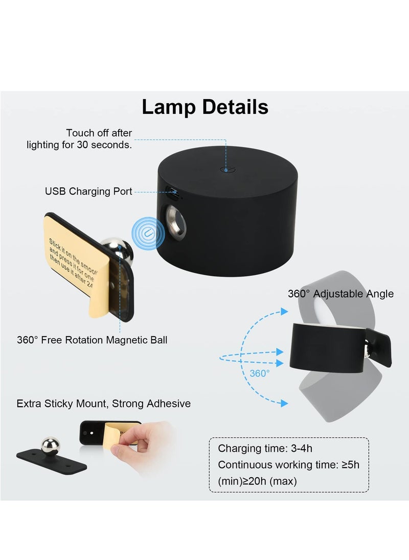 Joshberg - LED Wall Sconce Dimmable Rechargeable Wall Light with Touch and Remote Control 360° Rotate Magnetic Ball - Image 1