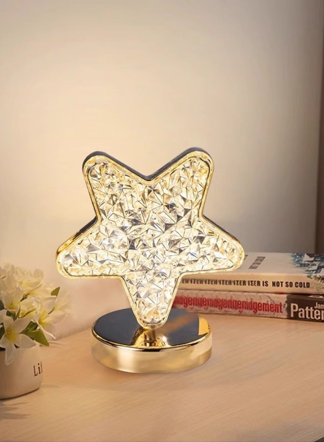 DINGKA Star Table Lamp, Stepless Dimmable Touch Lamp with 3 Colors, Rechargeable Night Light with USB Port, Crystal Star Light Bedside Lamp for Nightstand Desk Bedroom Living Room Home Decor - Image 4