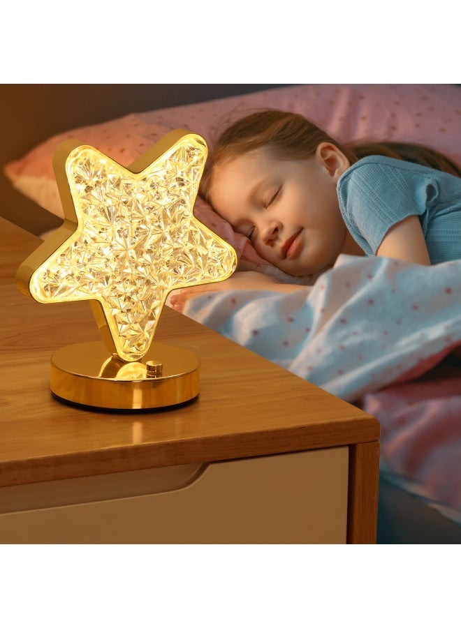 DINGKA Star Table Lamp, Stepless Dimmable Touch Lamp with 3 Colors, Rechargeable Night Light with USB Port, Crystal Star Light Bedside Lamp for Nightstand Desk Bedroom Living Room Home Decor - Image 2