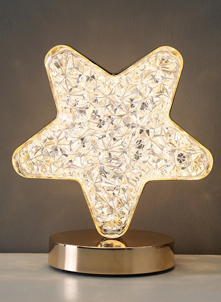 DINGKA Star Table Lamp, Stepless Dimmable Touch Lamp with 3 Colors, Rechargeable Night Light with USB Port, Crystal Star Light Bedside Lamp for Nightstand Desk Bedroom Living Room Home Decor - Image 5