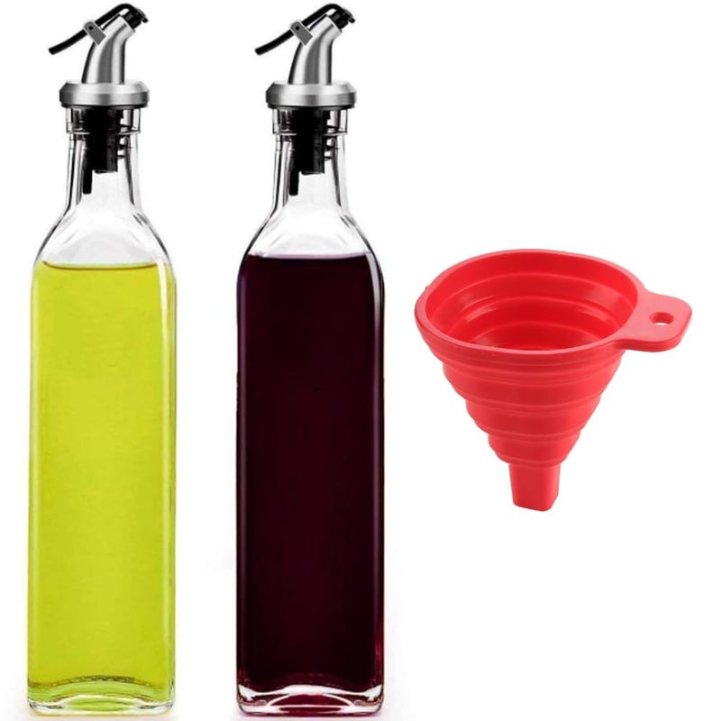 kaqer 500 ml Glass Oil Dispenser Bottle 2 Pieces with Silicon Funnel 1 Piece Oil Vinegar Bottle Stainless Steel LeakProof Cork