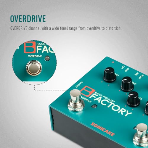 SONICAKE Bass Pedal with Overdrive Analog Preamp Compression Effects Pedal and 3-Band EQ Via Pre/Post Selection with XLR Output - B Factory - Image 4