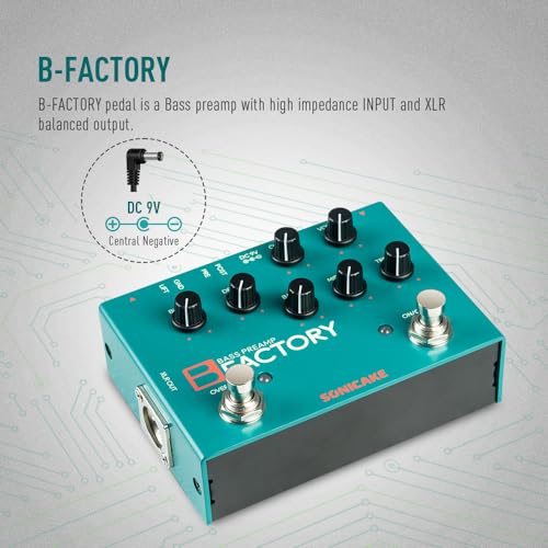 SONICAKE Bass Pedal with Overdrive Analog Preamp Compression Effects Pedal and 3-Band EQ Via Pre/Post Selection with XLR Output - B Factory - Image 2