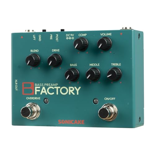 SONICAKE Bass Pedal with Overdrive Analog Preamp Compression Effects Pedal and 3-Band EQ Via Pre/Post Selection with XLR Output - B Factory - Image 1