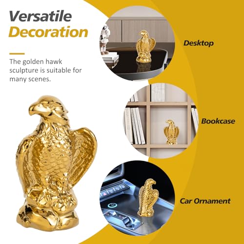 TQUPT Golden Hawk Statue, Eagle Birds Figurine Home Decor, Modern Elegance Hawk Sculpture Office Home Decoration - Small Mini Wild Animal Gold Eagle for Desktop & Car Visit The Store - Image 2