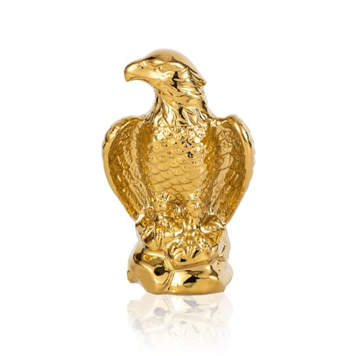 TQUPT Golden Hawk Statue, Eagle Birds Figurine Home Decor, Modern Elegance Hawk Sculpture Office Home Decoration - Small Mini Wild Animal Gold Eagle for Desktop & Car Visit The Store - Image 1